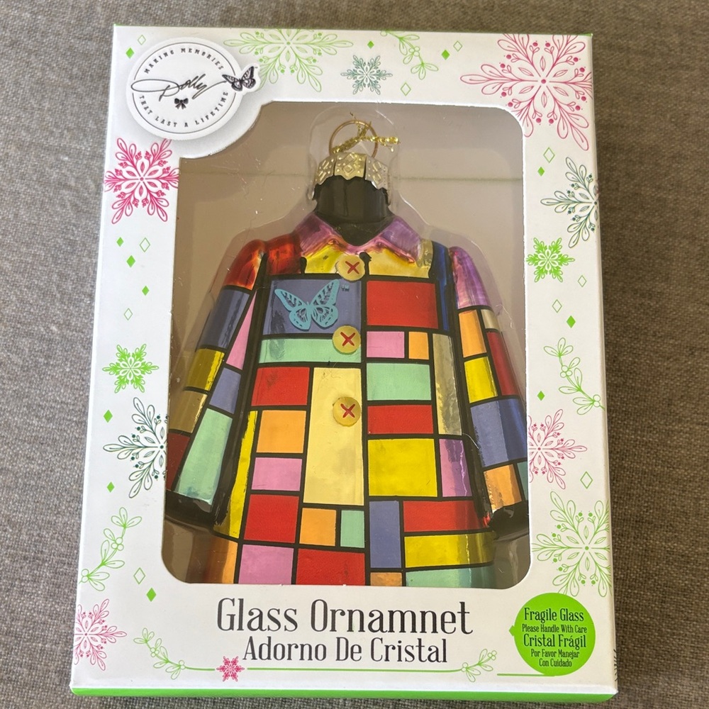 Dolly Parton glass Christmas ornament colorful jacket w/ butterfly
